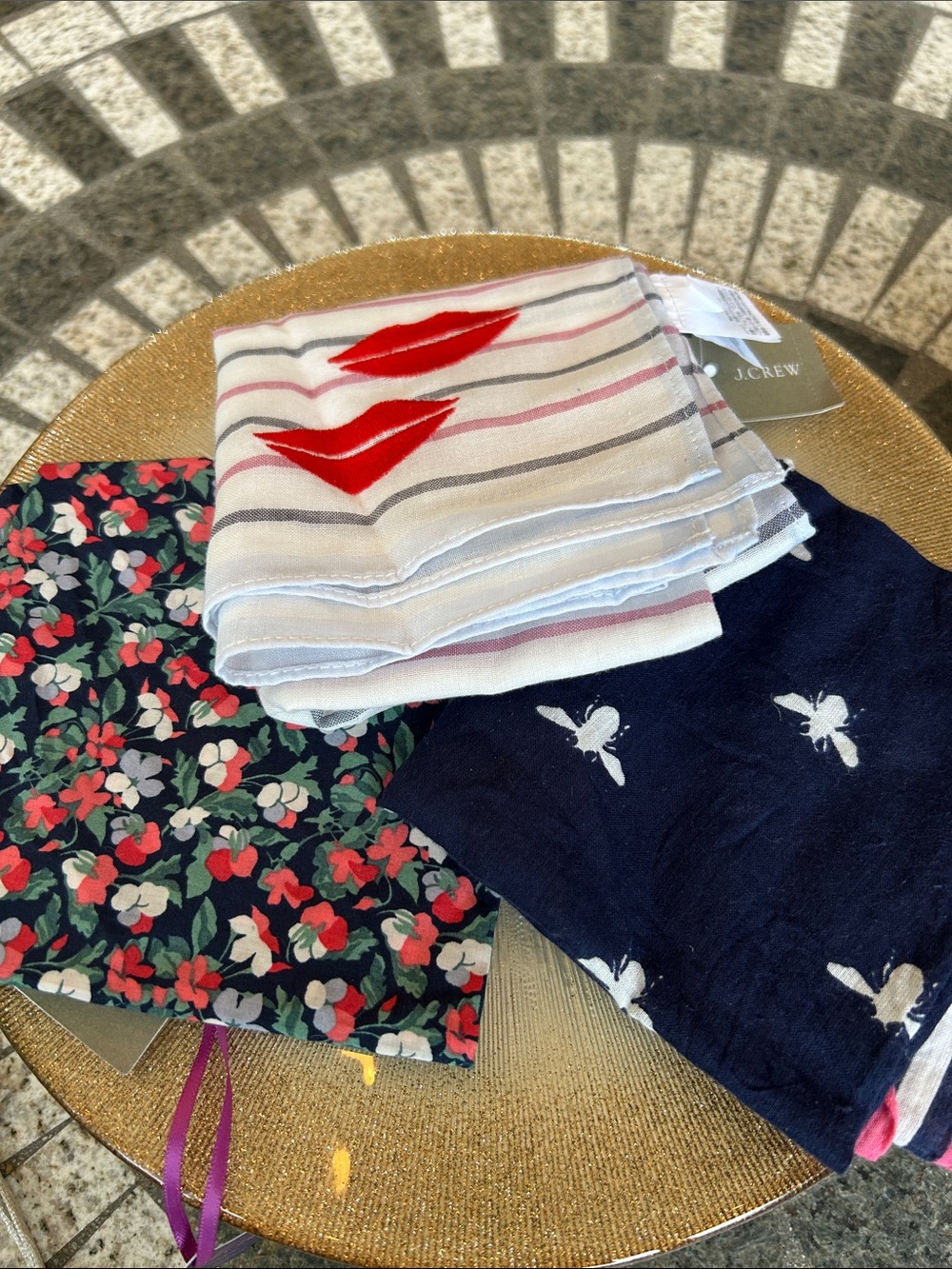J. Crew Liberty London women’s Floral, Navy Bee & Lip-Accent Striped Bandana Set
